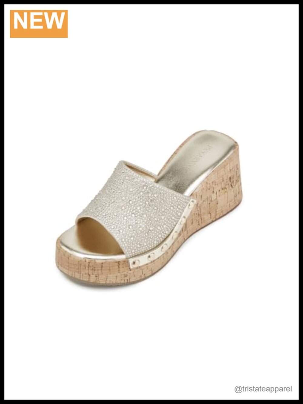 Women's Rhinestone Platform Wedge Slide Sandals Faux Leather Open Toe